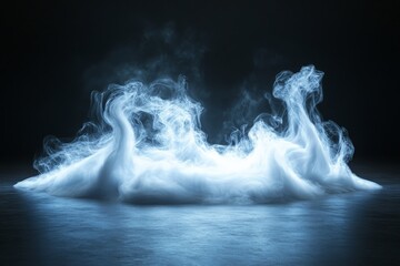 Poster - Ethereal wisps of fog rising from a reflective surface in a dimly lit environment create a mystical atmosphere