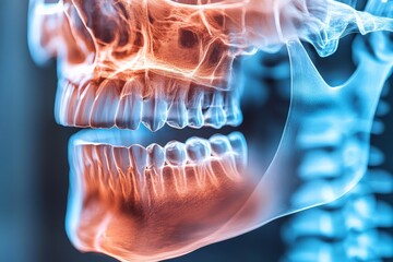 Aufkleber - Detailed view of a human skull showing skeletal structure and dental alignment in a medical setting