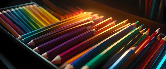 a stunning array of colored pencils artfully organized in a creative workspace