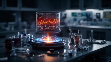 Poster - Advanced medical hologram analyzing patient diagnostics in laboratory setting high-tech environment focused viewpoint