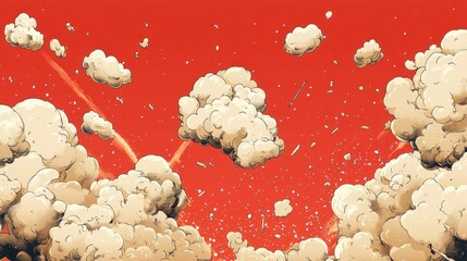 Canvas Print - Abstract explosion on a vibrant red background with dynamic clouds and bursts of energy, perfect for creative projects and eye catching designs