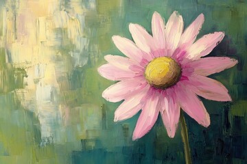 Canvas Print - Beautiful pink daisy flower blooming against a soft green background, symbolizing nature s beauty and tranquility in a vibrant, artistic style