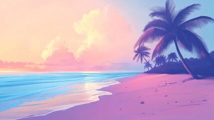 Wall Mural - Pastel Beach Sunset Paradise