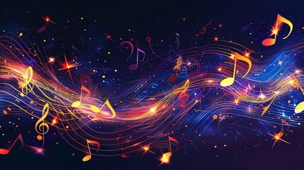 Canvas Print - a glowing, colorful galaxy filled with musical notes.