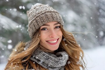 A beautiful smiling woman winter portrait