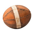 © Enjoy - close up of rugged rugby ball with textured panels and white stripe, showing wear and character