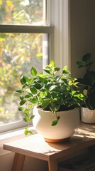 Wall Mural - a potted hoya plant by the window in minimalist style of indoor plants