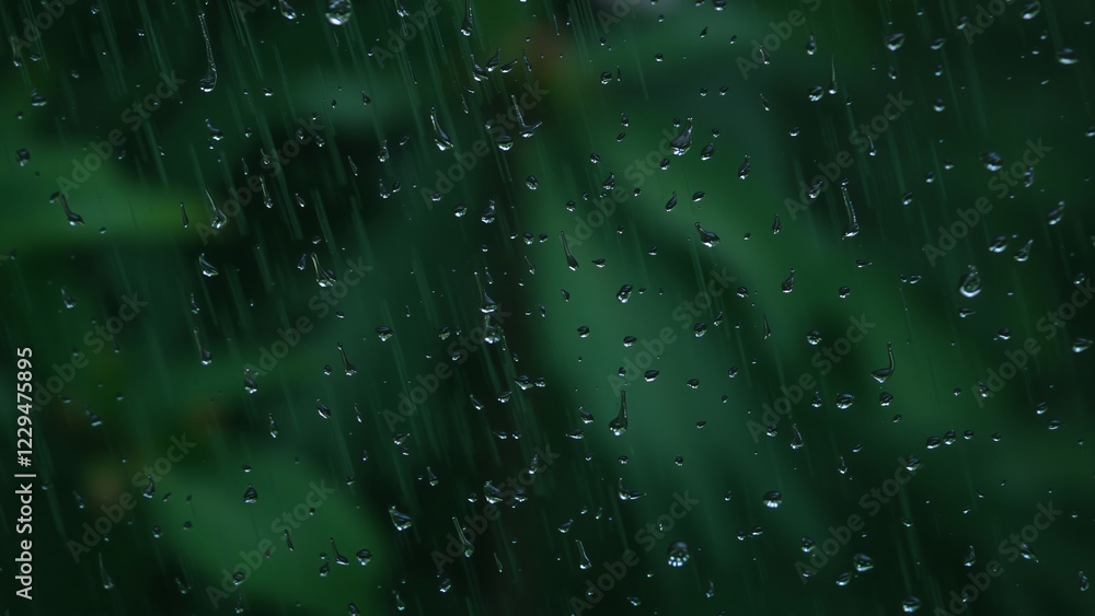Rain Drops on a Window Pane - Dark Green Background