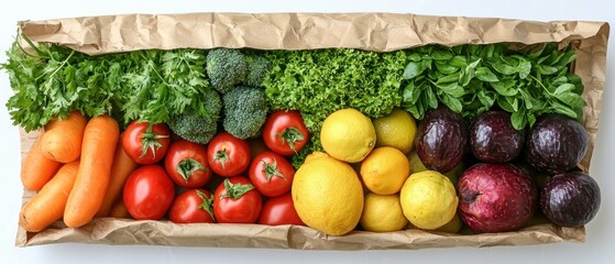 Fresh produce box on white background, healthy eating concept