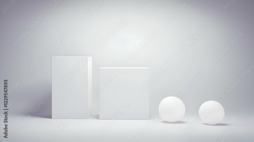 3D Geometric Shapes: Two Rectangular Prisms and Two Spheres on a ...