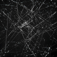 Wall Mural - abstract network of interconnected lines and dots creates a complex visual structure on a black back