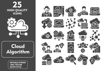 Wall Mural - Cloud Algorithm glyph editable icon set. Containing customer service, management, algorithm, performance, database, network, search and more. Vector illustration icons