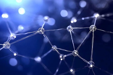 Wall Mural - abstract 3d render of interconnected nodes forms a complex network structure on a blue background