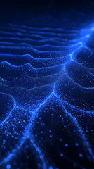 Wall Mural - abstract blue particles flowing smoothly in a wavy pattern with network connections