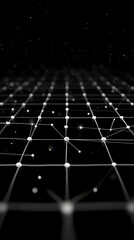 Wall Mural - abstract grid network connects nodes in dark space with glowing particles