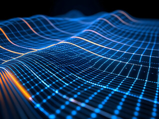 Wall Mural - abstract 3d wireframe mesh waves elegantly in a dark background