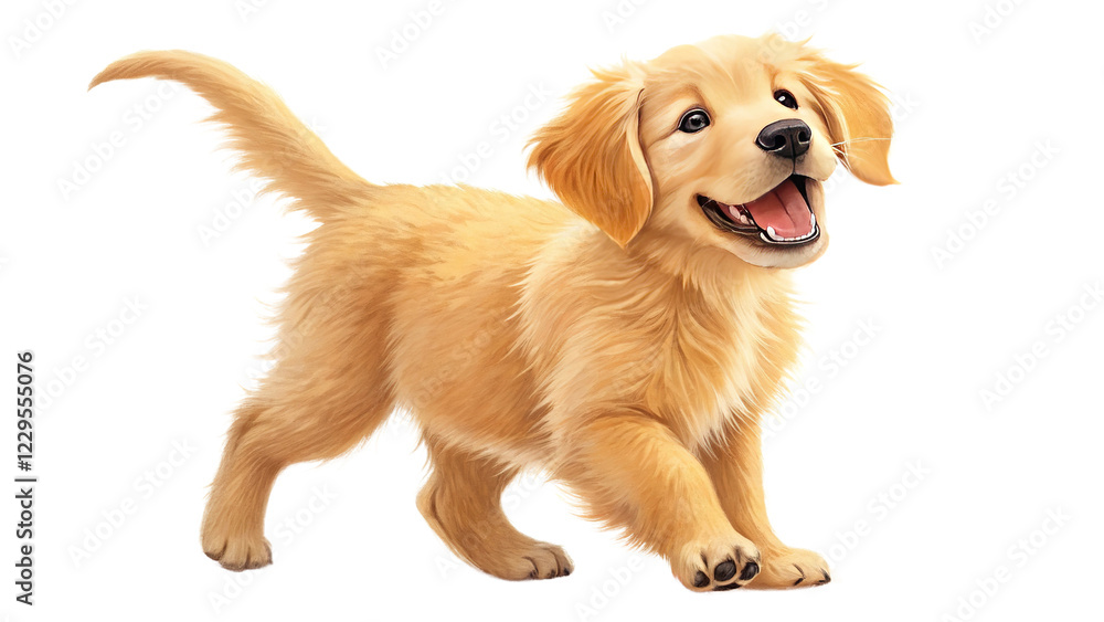 Adorable happy Golden Retriever puppy with a bright smile and playful ...