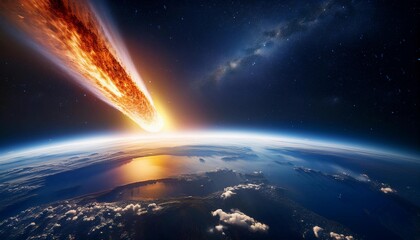 Wall Mural - Attack of the asteroid on the Earth. Comets attack on earth 