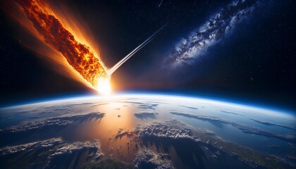 Wall Mural - Attack of the asteroid on the Earth. Comets attack on earth 