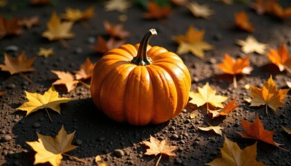 Wall Mural - Shadow of pumpkin on the ground with fallen leaves, decay, fall