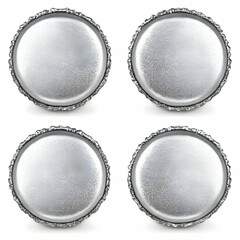 Four Silver Metal Unused Bottle Caps Isolated on White Background