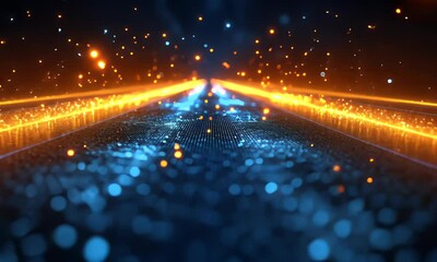 Wall Mural - A vibrant digital landscape with glowing particles and lines, creating a futuristic atmosphere.