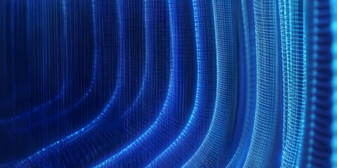 Wall Mural - abstract blue digital grid waves flow smoothly in a dark background
