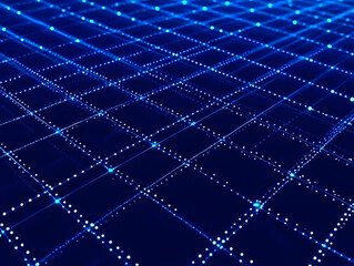 Wall Mural - abstract blue grid background with glowing lines and dots creates a futuristic network design