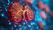 © Tina - Detailed illustration of human kidneys showcasing intricate structures against a digital backdrop