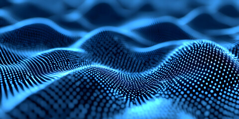 Wall Mural - abstract blue particle wave flowing smoothly in a dynamic digital environment