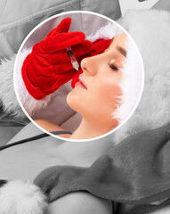 cosmetologist makes rejuvenating anti wrinkle injections on the face of a beautiful woman. female ae