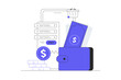 © roxime - Mobile banking concept. Digital wallet, paying system, mobile bank, money transfer. Wallet, money, mobile app. Flat Cartoon Vector Illustration, icon. Stylish abstract