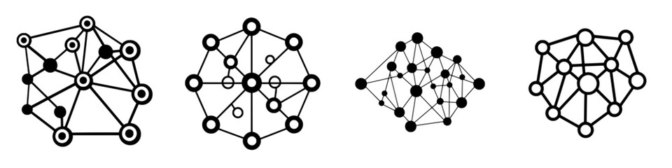various interconnected network structures illustrating complex relationships in data representation