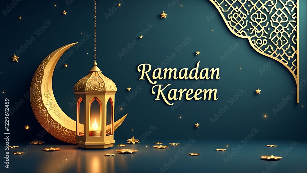 ramadan lantern with crescent moon hanging background ramadan kareem ...