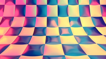 Wall Mural - a checkered pattern with a wavy effect in shades of pink, blue, and yellow.