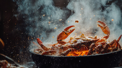 Delicious Steaming Crab Seafood Dish Hot Spicy Food Cooking Preparation Red Meal Heat Lunch Taste   