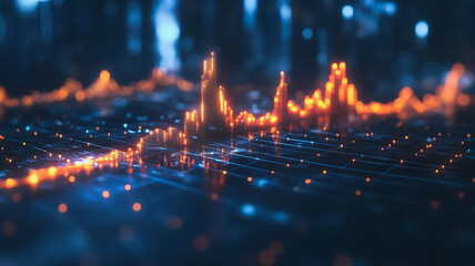 Wall Mural - digital data visualization: an abstract, futuristic visualization of data as shimmering, dynamic, an