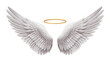 © ai tekno koncept - white angel wings with a gold halo isolated on a transparent background.