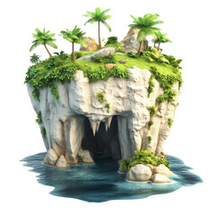 Wall Mural - a serene tropical island with lush greenery and tranquil waters., isolated on a transparent backgrou