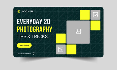 Wall Mural - Best photography tips and tricks video thumbnail banner design, daily photography techniques video cover banner design, fully customizable vector eps 10 file format
