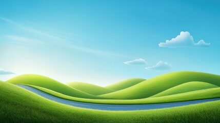 Wall Mural - lush green hills under blue sky with curved road