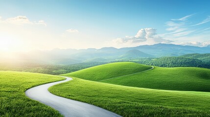 Wall Mural - serene green hills under clear blue sky