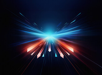 Wall Mural - A vibrant, abstract image depicting streaks of blue and orange light converging towards a central point, creating a dynamic, almost butterfly-like effect against a dark background.  The image suggests