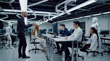 Fototapete - Innovative meeting in a futuristic office with holograms and VFX technology at work
