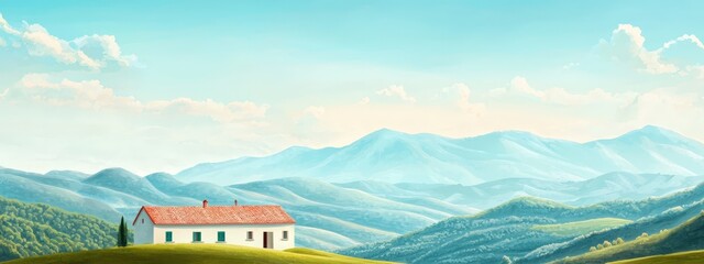 Wall Mural - Tranquil Countryside House Among Rolling Mountains