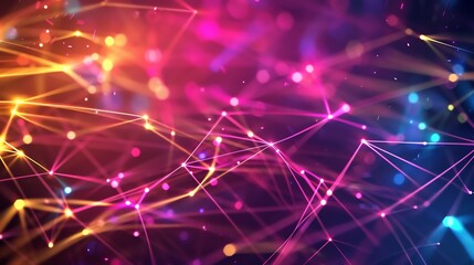Wall Mural - abstract glowing pink and purple plexus background with bokeh.