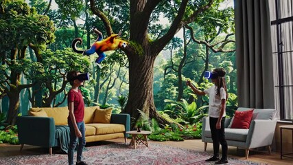 Fototapete - Immersive experience in a futuristic virtual forest setting with advanced VFX and HUD display