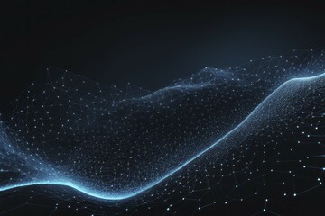 Wall Mural - Abstract digital art with blue glowing dots forming a network on a dark background, AI generated