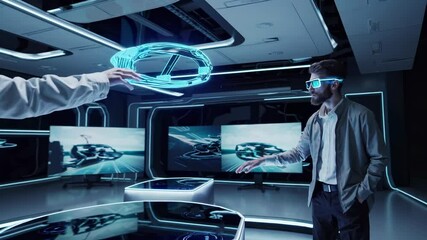 Leinwandbilder - Exploring futuristic technology through holograms and interactive VFX in a high-tech lab environment