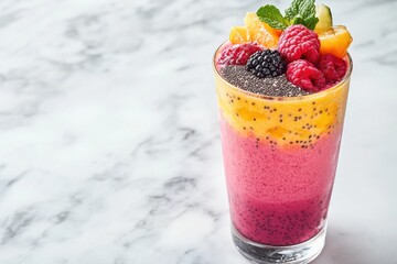 Delicious breakfast smoothie with colorful fruits in a glass vibrant kitchen setting fresh ingredients morning delight healthy living concept